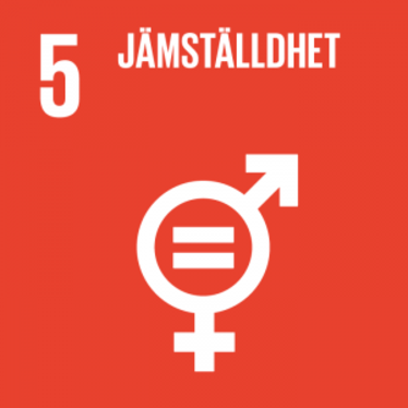 Det globala målet för jämställdhet, röd bakgrund med vit kvinnasymbol.