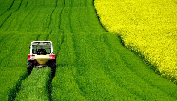 Traktor på fält
