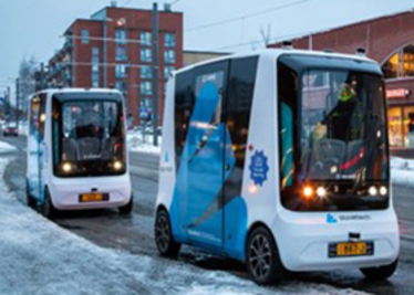 Automated shuttle buses in Tampere, Finland. Photo: Auve Tech.