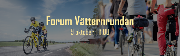 Forum Vätternrundans bakgrundsbild. Montage av cyklister med datum och tid. Foto: Forum Vätternrundan.