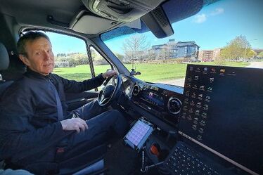 Thomas Lundberg in the driver’s seat in VTI’s Mobile Research Platform. Photo: Mikael Sönne