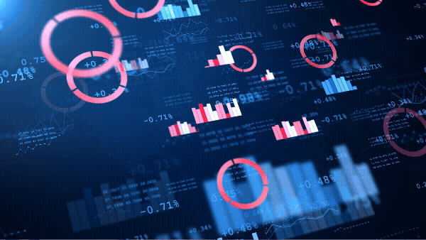 En skärm som visar cirkar och staplar