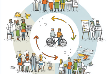 En ritat hjul med symboler och pilar.