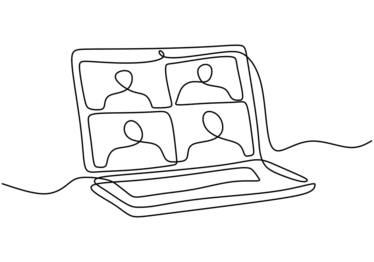 Ritad bild med fyra rutor med personer på en datorskärm.