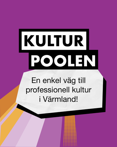Lila bakgrund med texten "KULTURPOOLEN" och pratbubbla: "En enkel väg till professionell kultur i Värmland!"