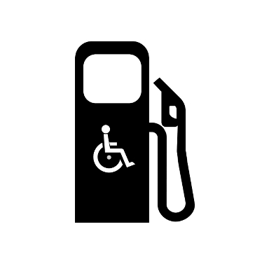 En illustration av en svart bensinpump med ett handikappmärke i vitt mitt på. 
