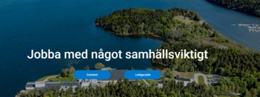 Flygofoto över Görvälnverket med texten: Jobba med något samhällsviktigt. Två blåa rutor under texten. 