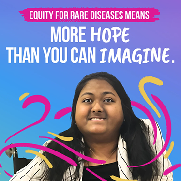 Rare Disease Day Campaign - Equity for rare diseases means more than you can imagine. A person with rare disease. Photo and illustration