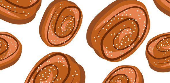 Illustration av flera kanelbullar med socker på toppen.