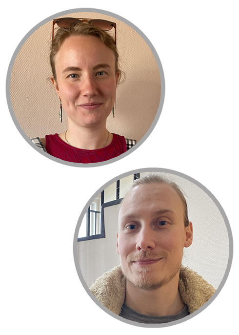 Porträtt av Irja och Andrzej i separata runda ramar.
