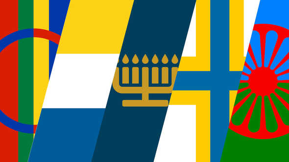 Delar av flaggor och symboler knutna till de nationella minoriteterna.