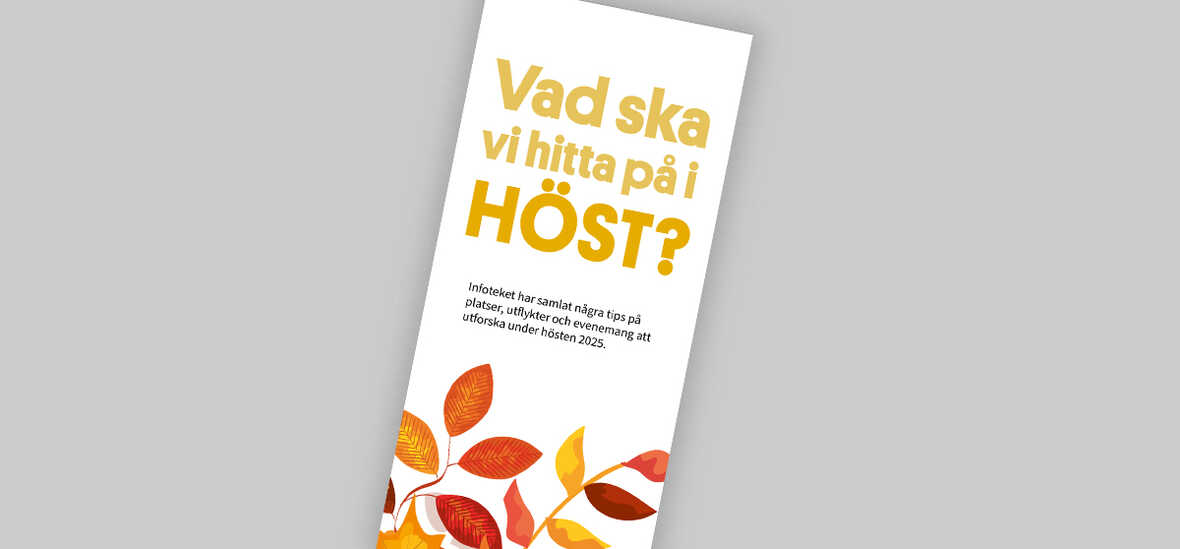Broschyr med höstaktiviteter, text och lövillustrationer.