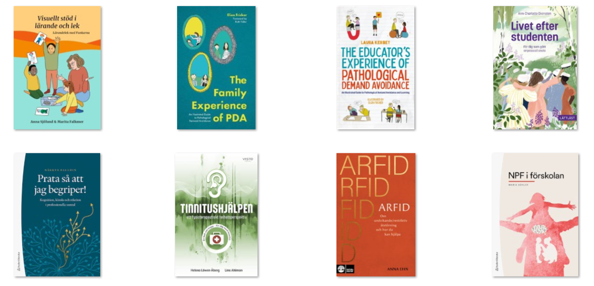 Collage av olika bokomslag inom olika genrer.