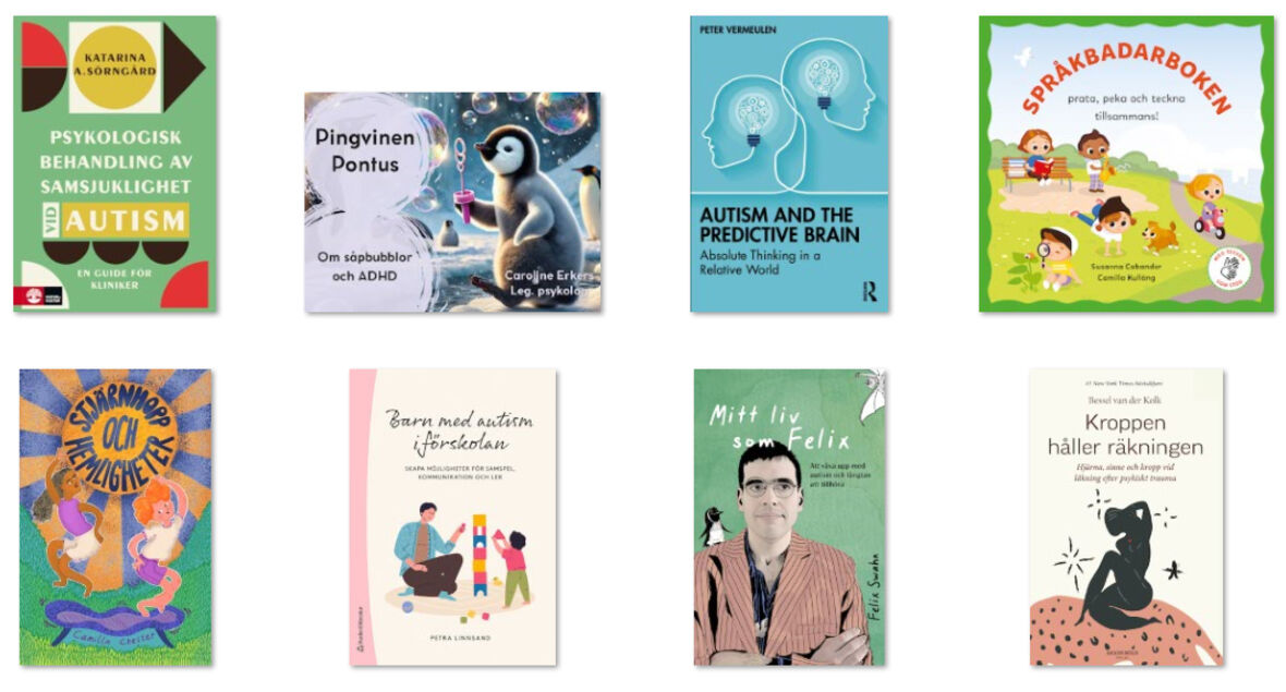 Collage av olika bokomslag inom olika genrer.