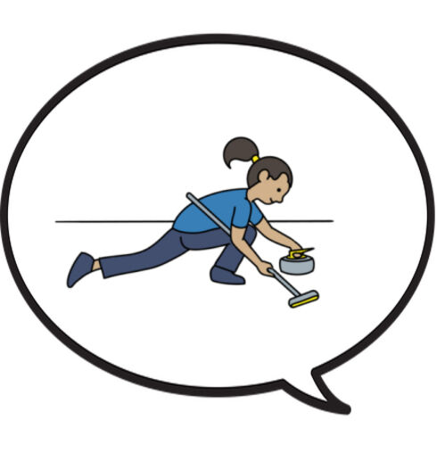 Person som spelar curling och skjuter en sten. Illustration av Elena Chebannaia.