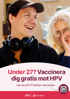 Kampanjbild som uppmanar personer under 27 år att vaccinera sig mot HPV.