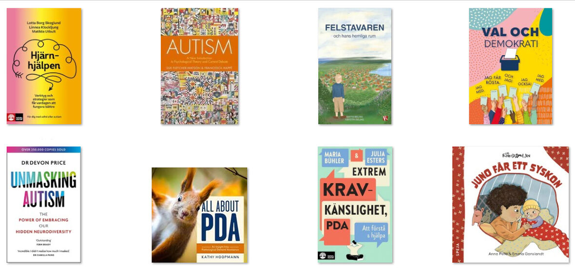 Collage av olika bokomslag inom olika genrer.