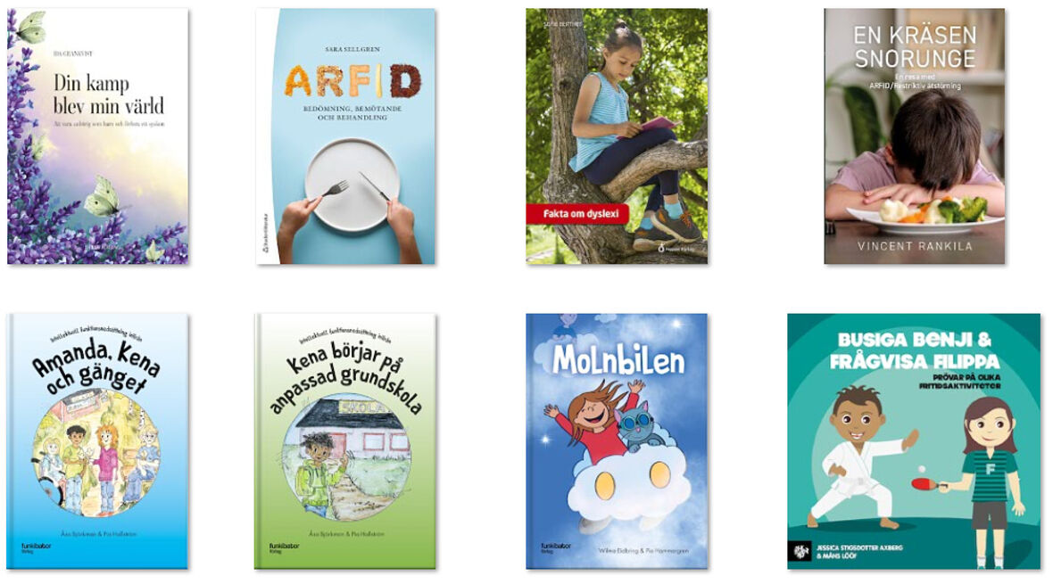 Samling av bokomslag.