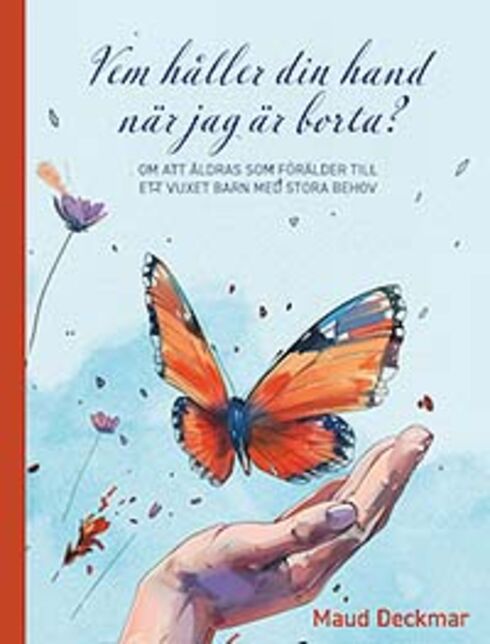 Bokomslag med en öppen hand som släpper en orange fjäril mot ljusblå bakgrund